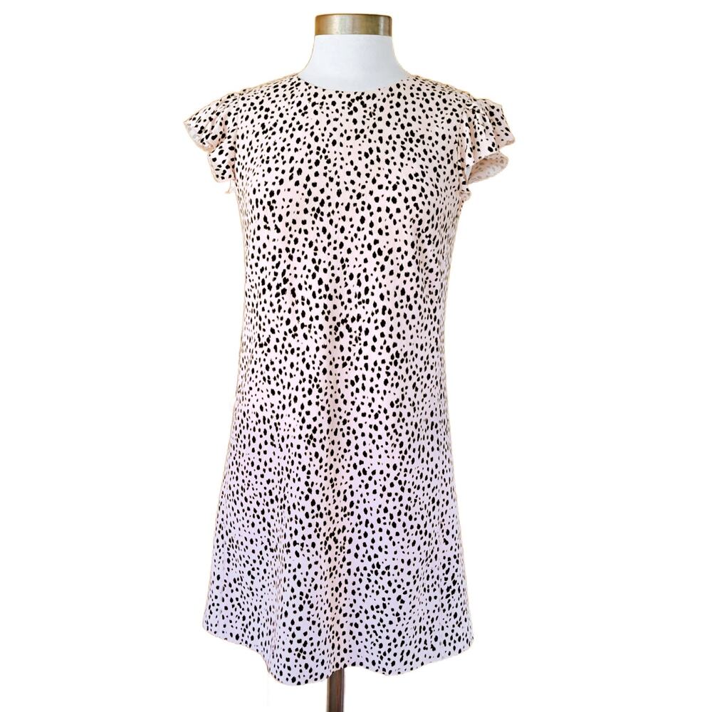 REBECCA TAYLOR Pink Spotted Mini Dress Size 4 Pastel Flutter Sleeve Animal Print
